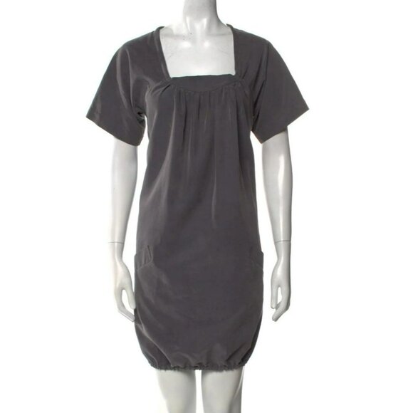 Yigal Azrouël Dress XS/2 Gray Shift Square Neck Pockets Bubble Hem Minimal - Picture 5 of 6